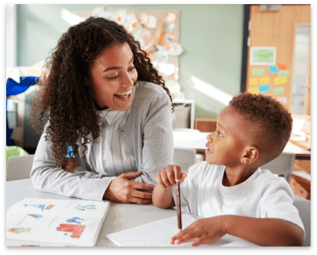 Mother Son Doing Schoolwork